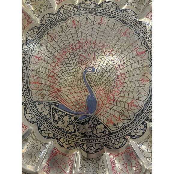 Vintage Brass Painted Peacock Etched Wall Plate 13” - Picture 2 of 3